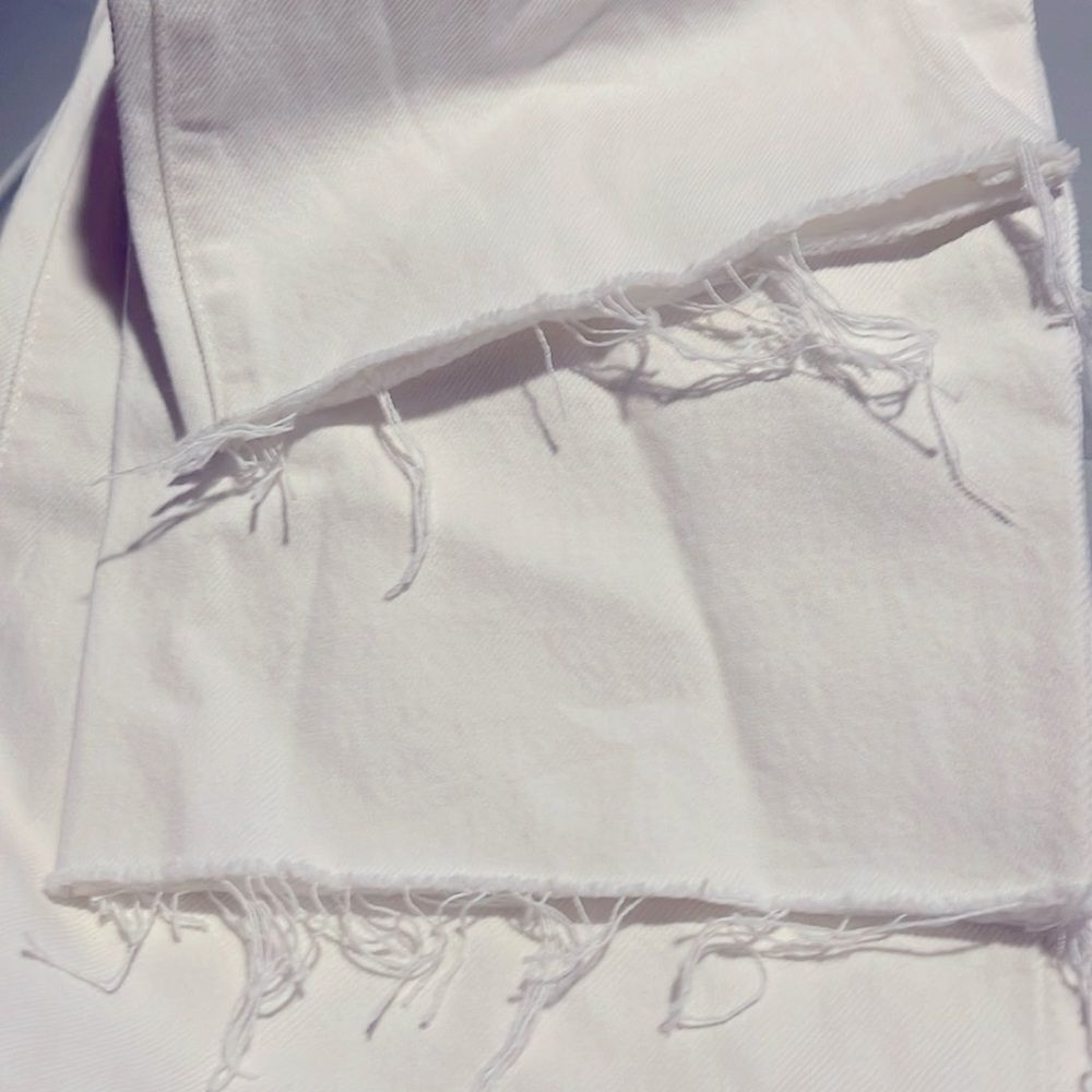 Madewell NWT High Rise Baggy Straight Jeans Size 23 Ripped Edition in White - Picture 10 of 10